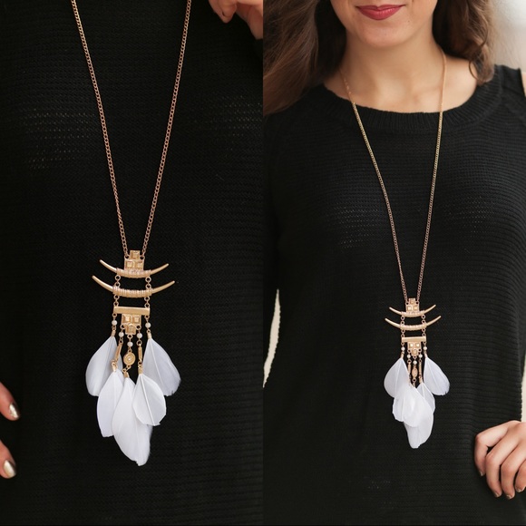 Infinity Raine Jewelry - White Feather Pendant Necklace